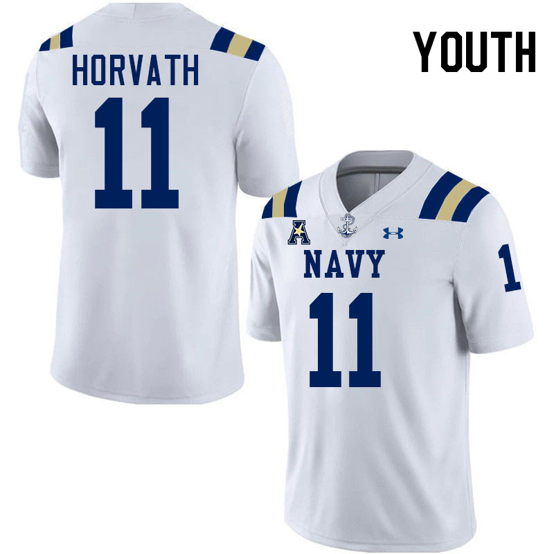 Youth Navy Midshipmen #11 Blake Horvath College Football Jerseys Stitched-White